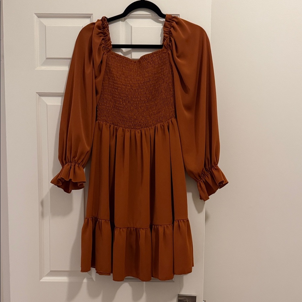 Elegant Rust Orange Smocked Dress